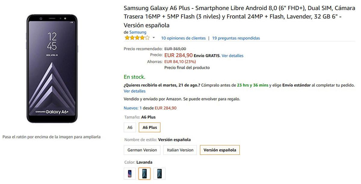 Oferta del Samsung Galaxy A6 Plus en Amazon