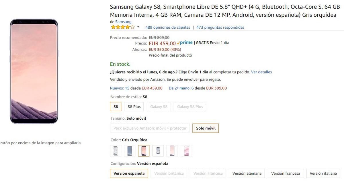 Samsung Galaxyu S8 en Amazon