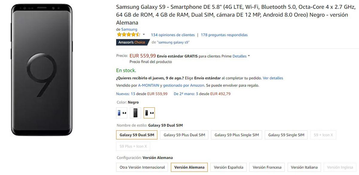 Precio con descuento del Samsung Galaxy S9 en Amazon