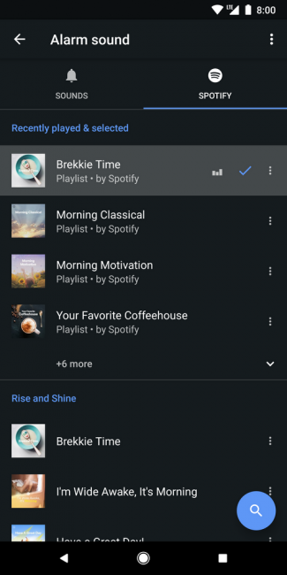 Relog de Google-canciones de Spotify como alarma