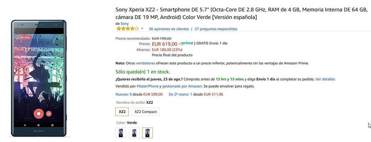 Oferta del Sony Xperia XZ2 en Amazon