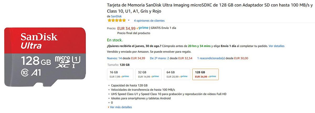 Tarjeta micro SD de 128 GB de SanDisk