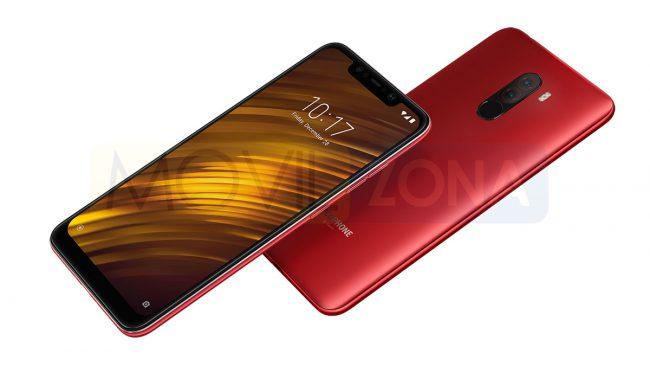 Xiaomi Pocophone F1 rojo vista delantera y trasera