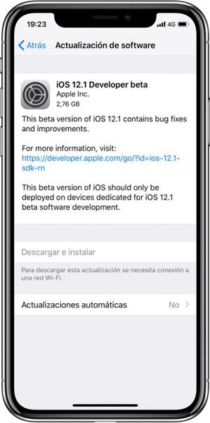 Actualización OTA con la Beta de iOS 12.1