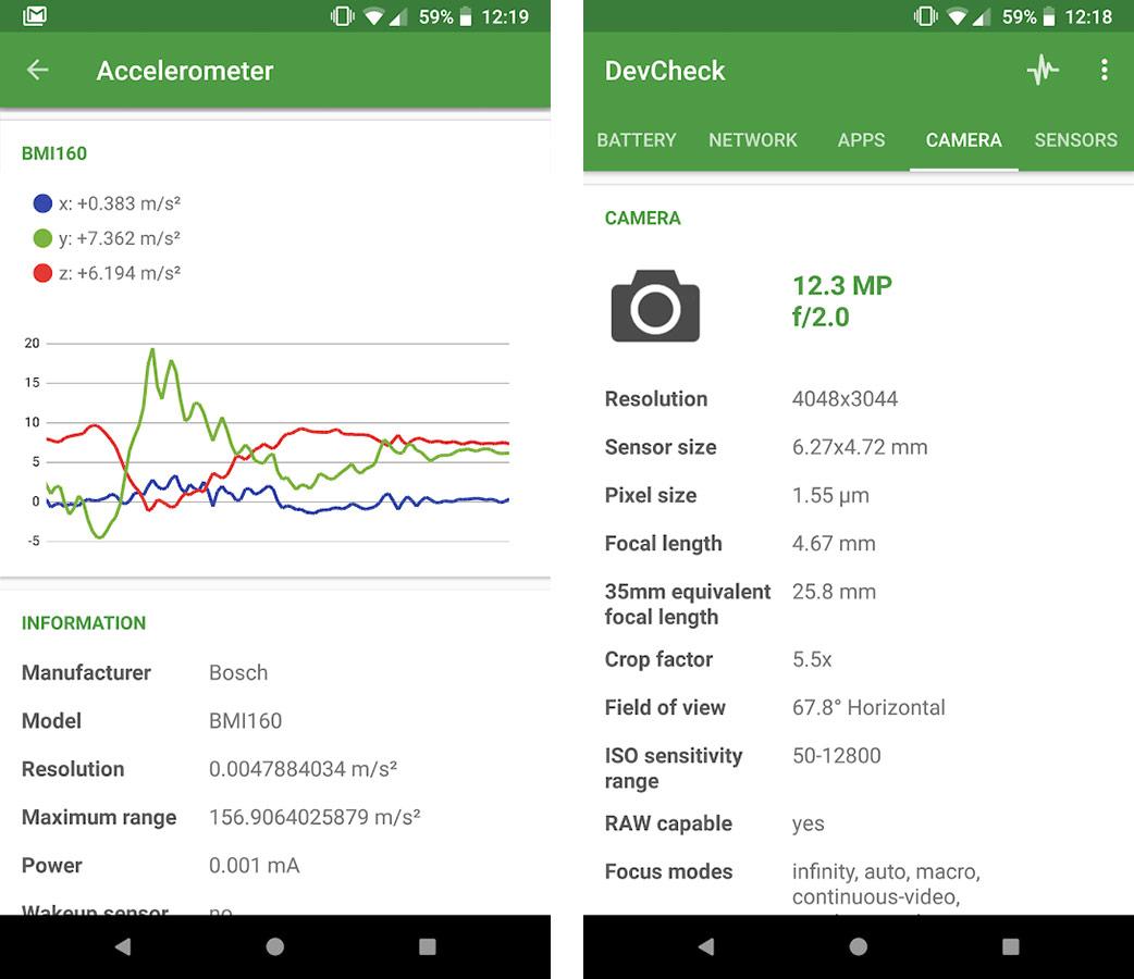 Características de un smartphone Android analizadas desde la app DevCheck