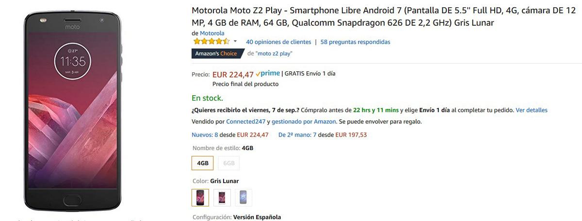 Precio del Motorola Moto Z2 Play en Amazon