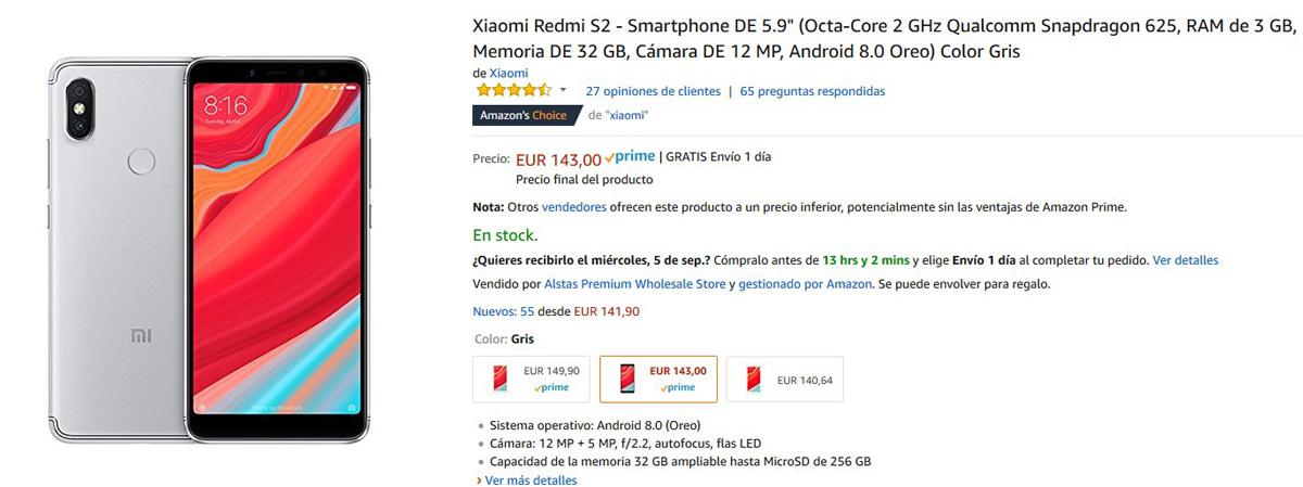Precio del Xiaomi Redmi S2 en Amazon