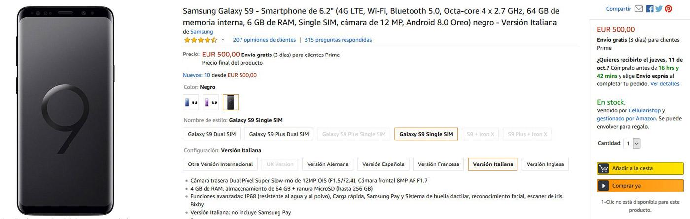 Oferta del Galaxy S9 en Amazon