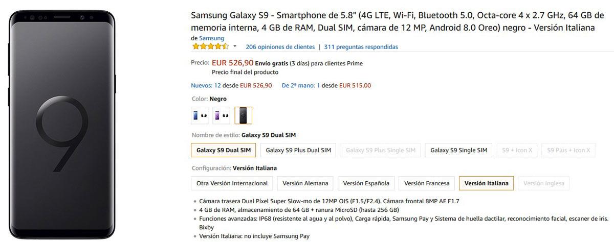 Oferta del Samsung Galaxy S9 en Amazon