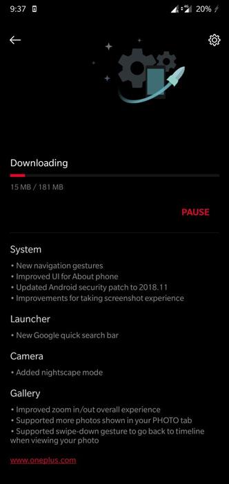 Actualización OTA para el OnePlus 6