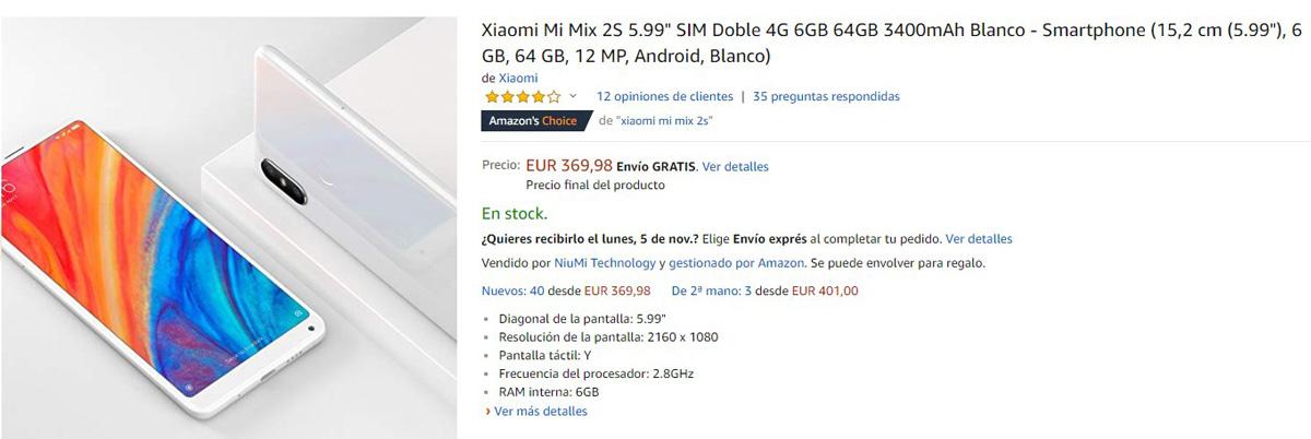 Xiaomi Mi Mix 2S en color blanco en Amazon