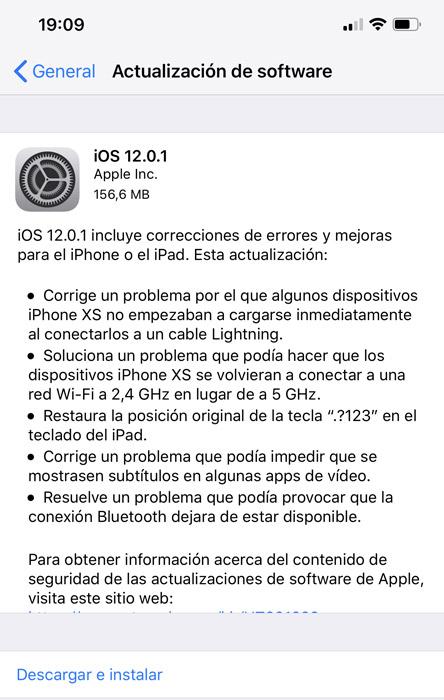 Actualización iOS 12.0.1 con la solución a los problemas de iOS 12