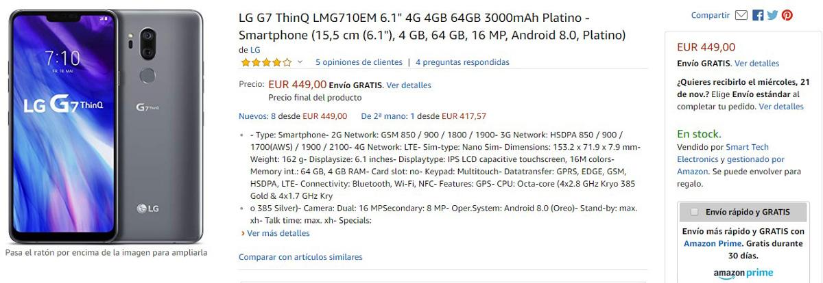 Precio del LG G7 ThinQ en oferta