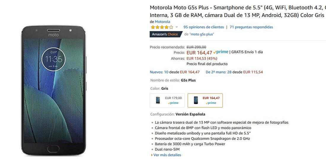 Descuento sobre el precio del Motorola Moto G5s Plus en Amazon