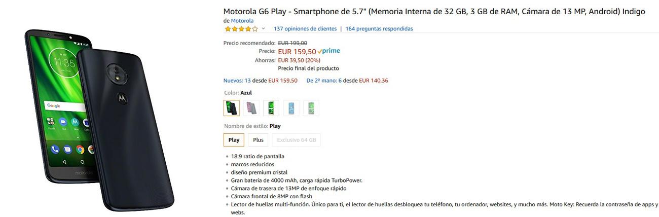 Oferta del Motorola Moto G6 Play en Amazon