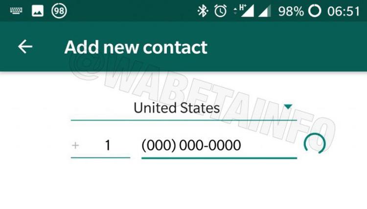 Interfaz del apartado de nuevo contacto en WhatsApp
