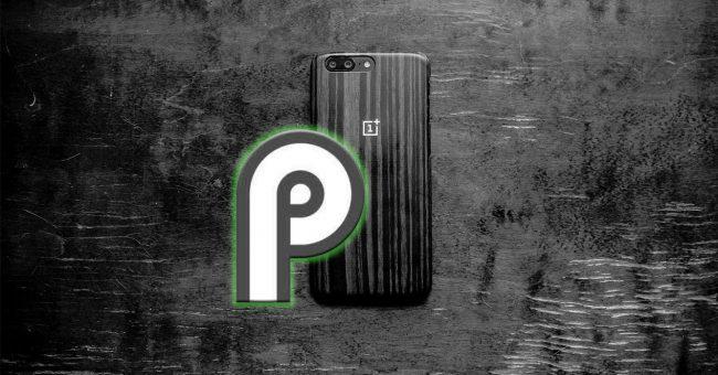OnePlus 5T con el logo de Android 9 Pie sobre su carcasa