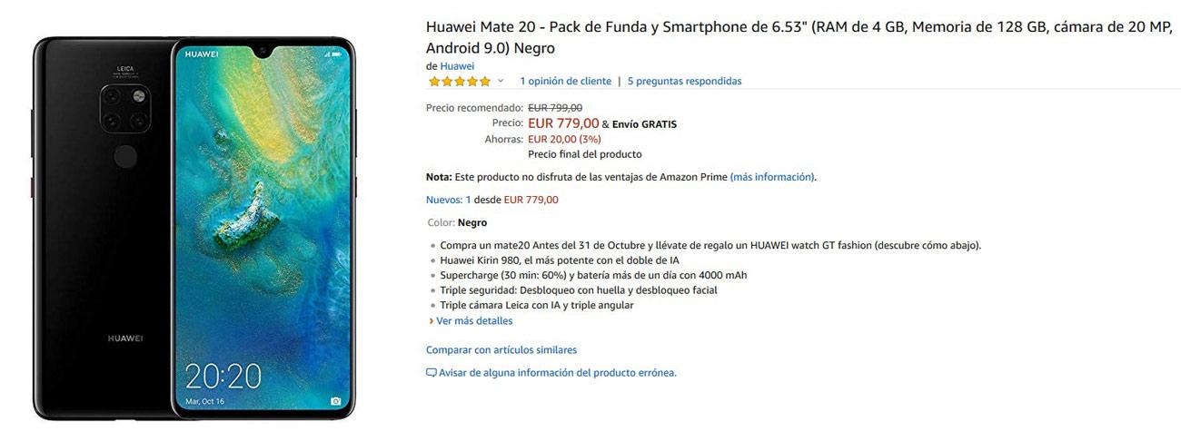 Precio del Huawei Mate 20 en Amazon