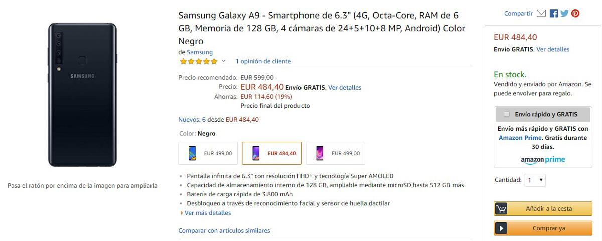 Opción de compra del Samsung Galaxy A9 en Amazon