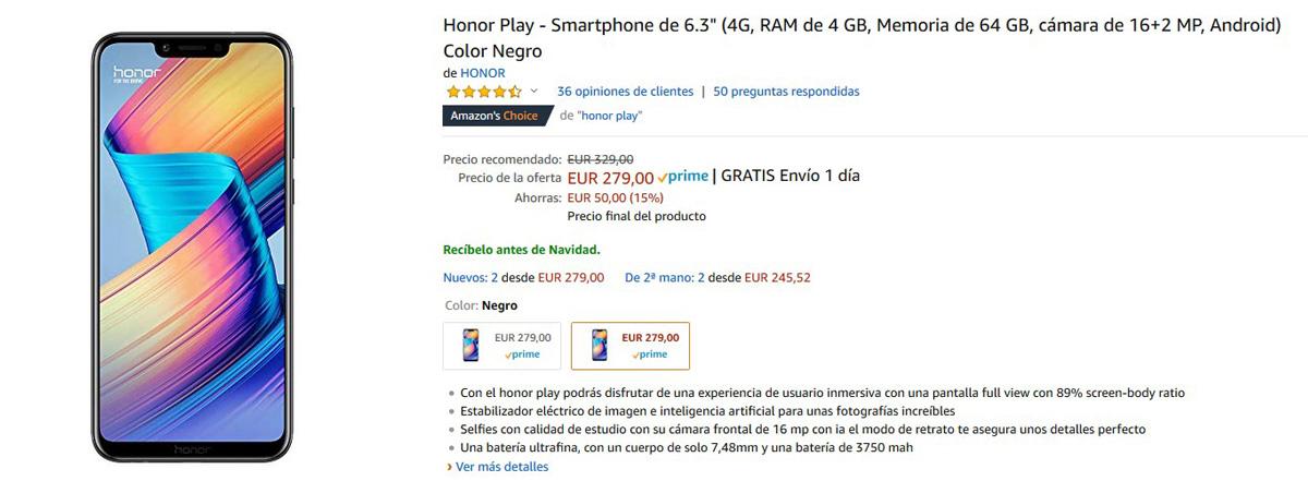Precio del Honor Play en Amazon
