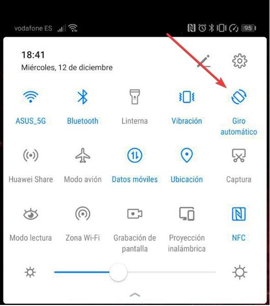 Opción para activar el giro automático de pantalla en Android