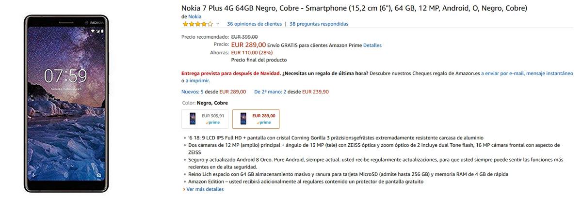 Oferta del Nokia 7 Plus en Amazon