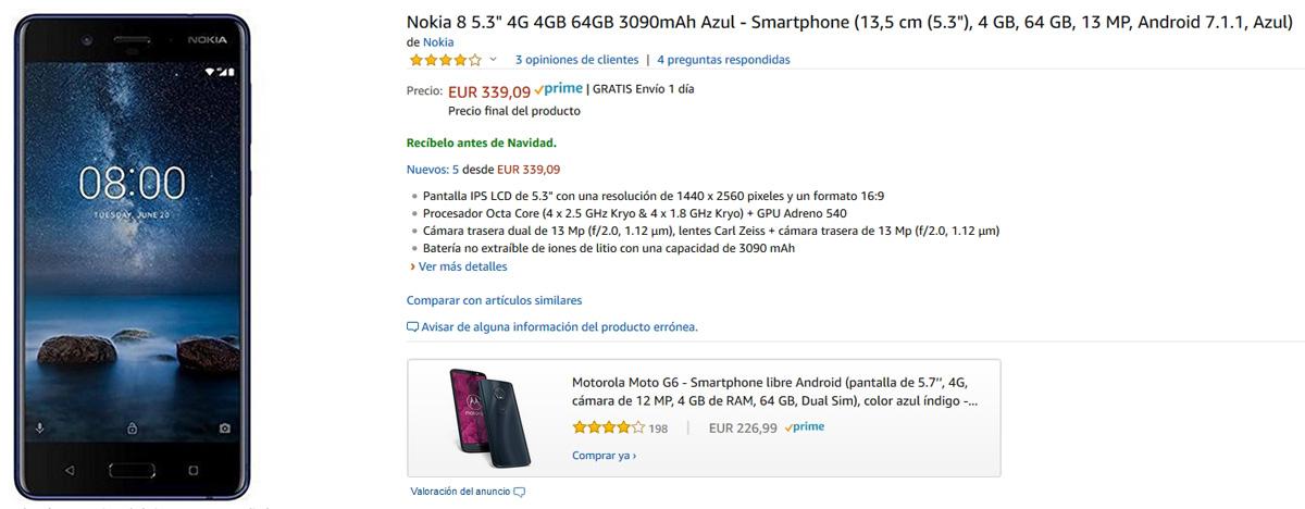 Oferta del Nokia 8 en Amazon