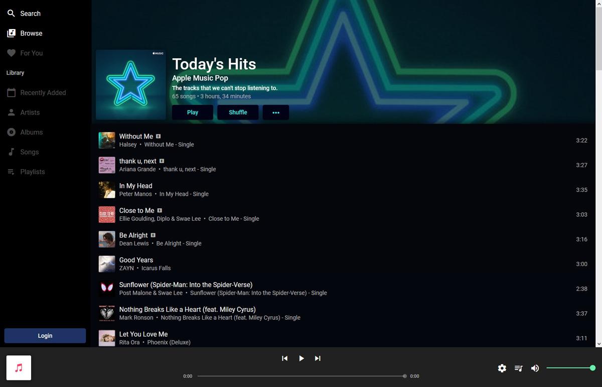 Interfaz del reproductor web de Apple Music alternativo a la versión oficial en desarrollo