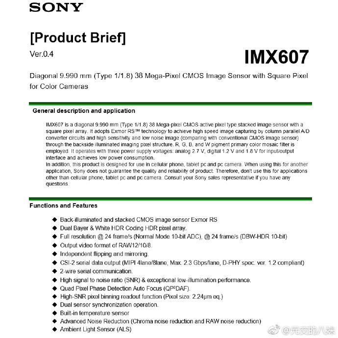 especificaciones sensor Sony IMX607
