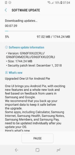 android 9 pie galaxy s9