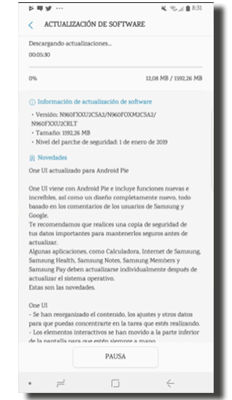 Android 9 Pie galaxy Note 9