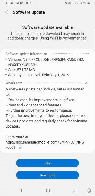 Android 9 Pie Samsung Galaxy Note 8