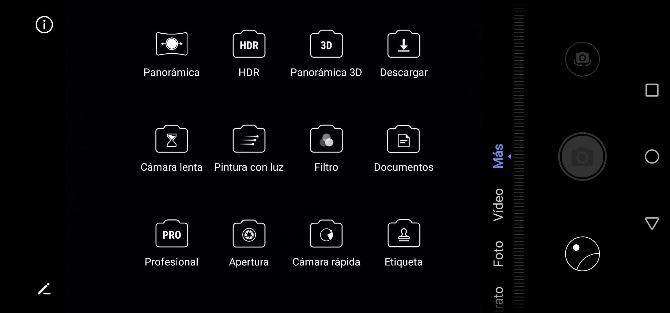Más opciones de la aplicación cámara del Huawei P30 Lite