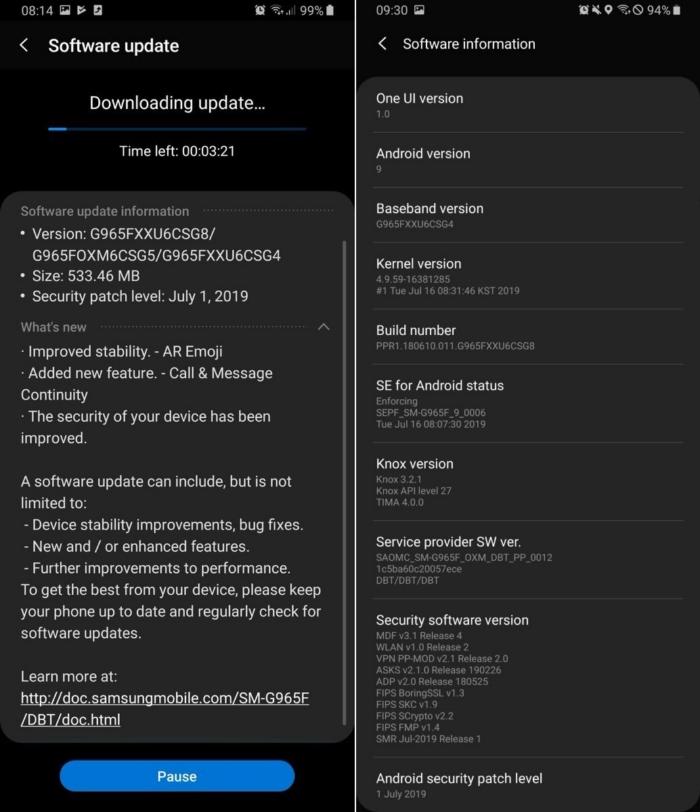 Galaxy S9 actualización