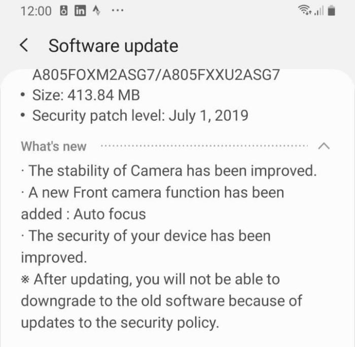 Samsung Galaxy A80 actualización julio 2019