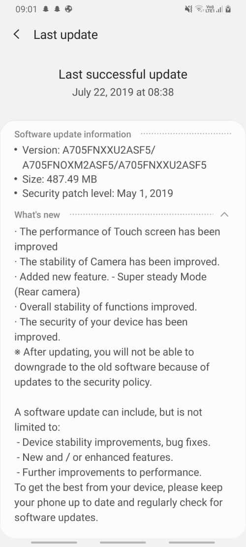 Galaxy A70 actualización