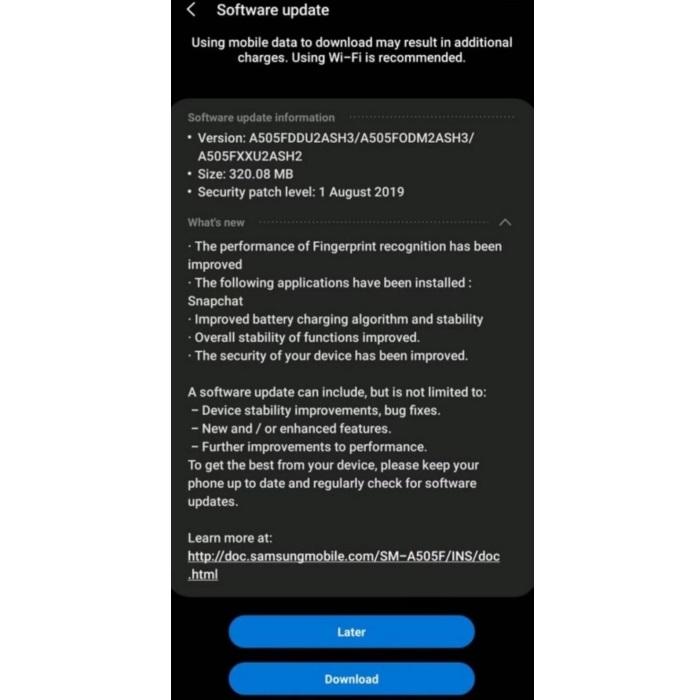 Galaxy A50 actualización de agosto