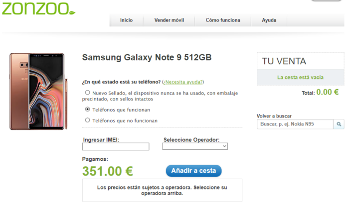 Galaxy Note 9 venta en Zonzoo