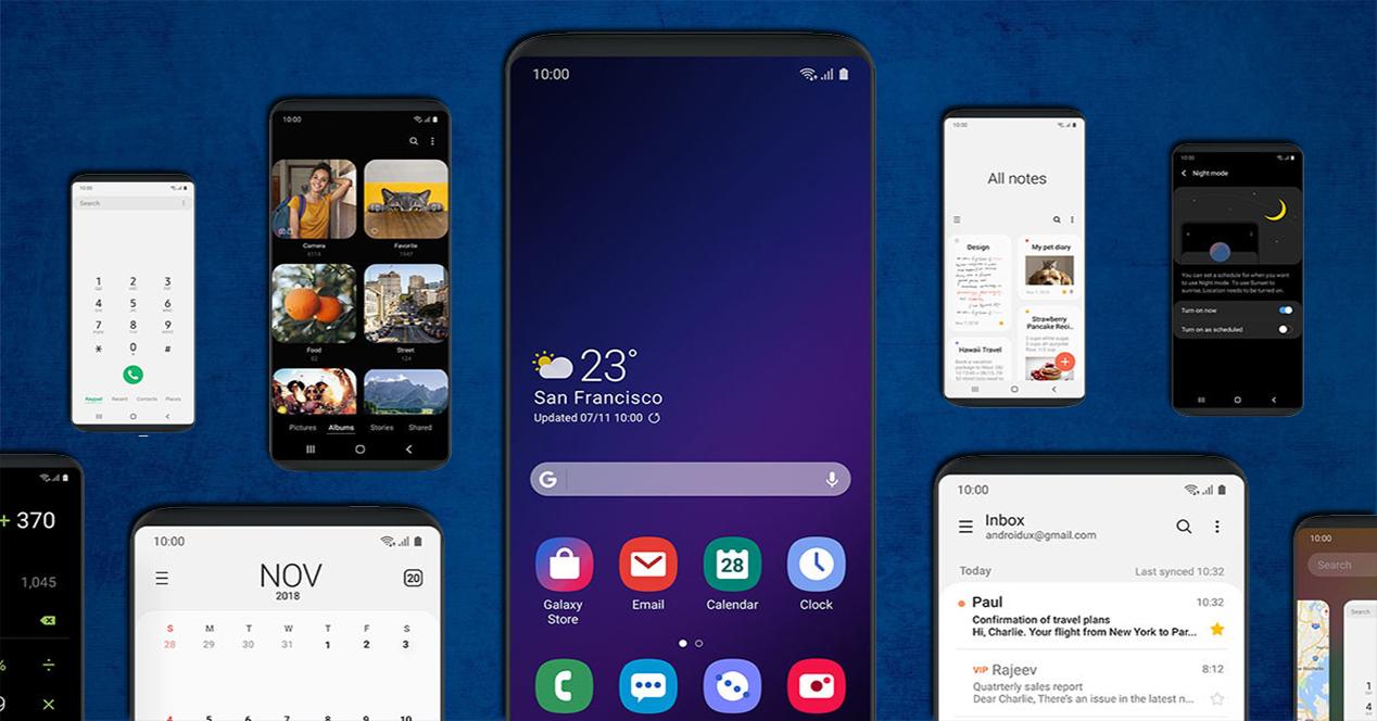 Distintas pantallas de la nueva capa One UI de Samsung
