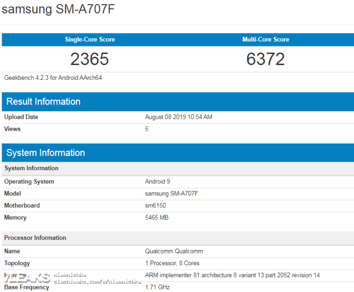 Samsung Galaxy A70s Geekbench
