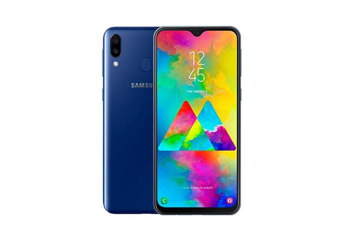 Frontal y trasera del Samsung Galaxy M20 en azul