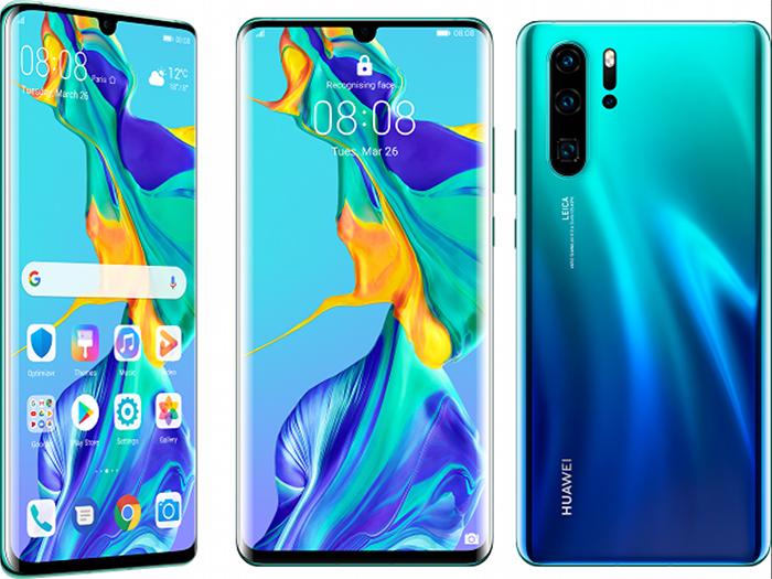 Vista frontal, lateral y trasera del Huawei P30 Pro