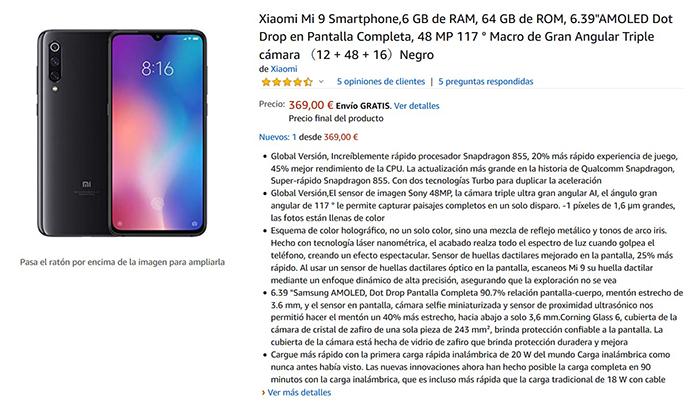 Xiaomi Mi 9 a 369 euros en Amazon