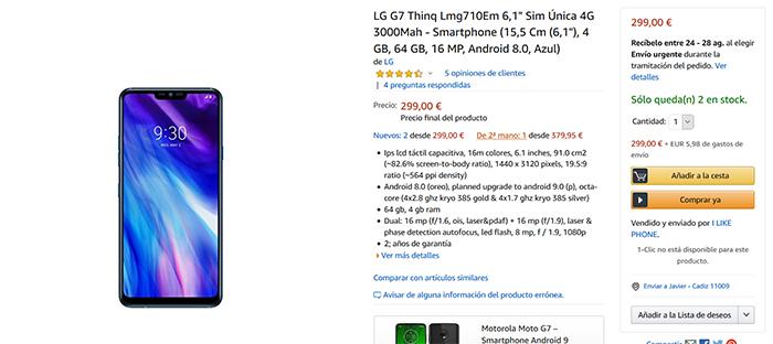 Super precio del LG G7 ThinQ en Amazon