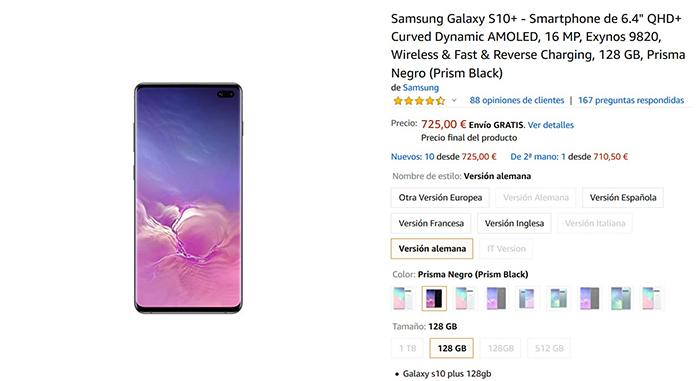 Precio del Samsung Galaxy S10 Plus en Amazon