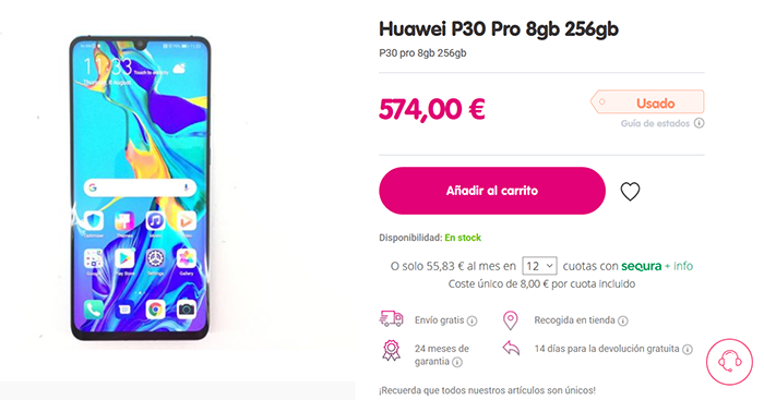 Anuncio del Huawei P30 Pro en Cash Converters