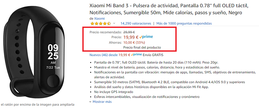 Xiaomi Mi Band 3 oferta en Amazon