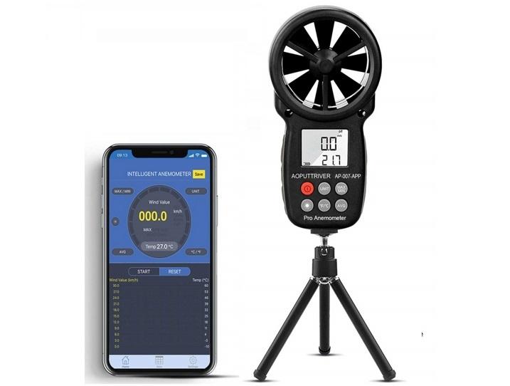 velocidady temperatura Monitor de clima Medidor de velocidad del viento AP-007APP con anemómetro digital de mano,anemómetro inalámbrico de paleta Bluetooth 