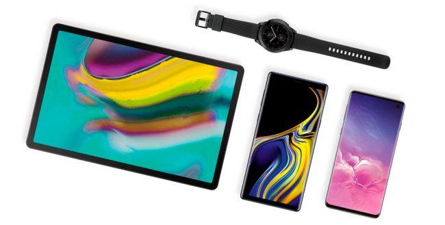 Samsung tablet, móvil, y smartwatch
