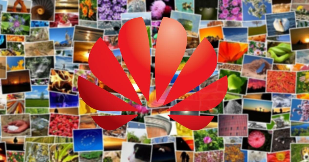 collage de fotos y logo de Huawei